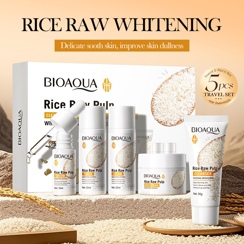 Luxury Skincare Kit - 5 قطعة BIOAOUA الأرز الخام تبييض